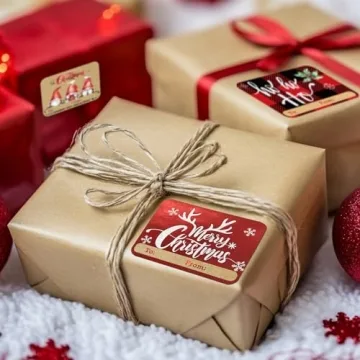 80-Count Foil Kraft Christmas Tags Stickers - 8 Designs