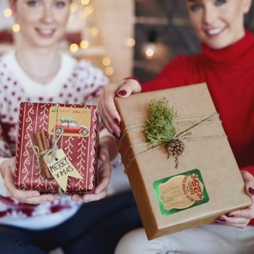 80-Count Foil Kraft Christmas Tags Stickers - 8 Designs