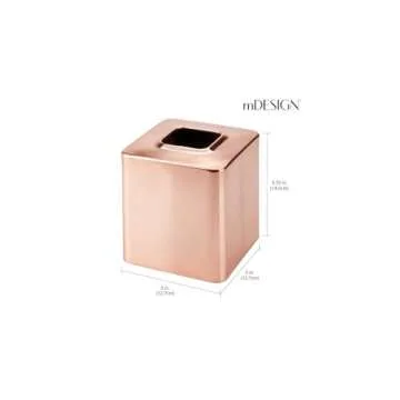 mDesign Metal Square Tissue Box Cover for Bathroom - Modern Steel Holder/Dispenser for Paper Facial Tissues - Bathroom Tissue Box Cube for Counter - Avia Collection - Rose Gold