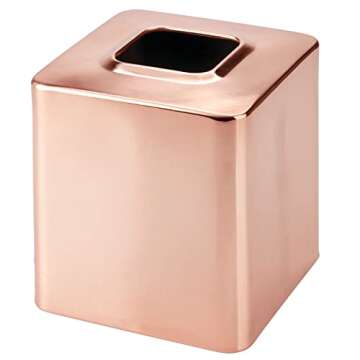 mDesign Metal Square Tissue Box Cover for Bathroom - Modern Steel Holder/Dispenser for Paper Facial Tissues - Bathroom Tissue Box Cube for Counter - Avia Collection - Rose Gold
