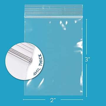 Clear Plastic Reusable Zip Bags - Bulk GPI Case of 1000 2" X 3" 4 Mil Thick Heavy Duty, Strong & Dur...