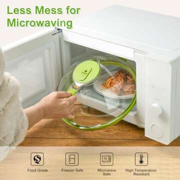 Upgraded Microwave Splatter Cover for Food,Clear Microwave Cover with Water Steamer,Adjustable Vente...