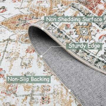 Moynesa Ultra-Thin Washable Runner Rug - 2'6" x 8' Hallway Runner Rug Washable Kitchen Rug Runner Bathroom Carpet Runner, Vintage Printed Low Pile Entryway Runners for Apartment Camper RV, Beige/Gold