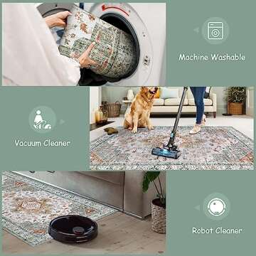 Moynesa Ultra-Thin Washable Runner Rug - 2'6" x 8' Hallway Runner Rug Washable Kitchen Rug Runner Bathroom Carpet Runner, Vintage Printed Low Pile Entryway Runners for Apartment Camper RV, Beige/Gold