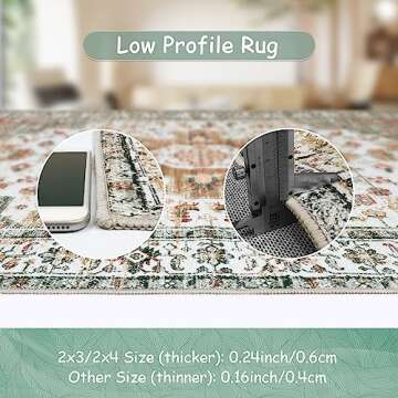 Moynesa Ultra-Thin Washable Runner Rug - 2'6" x 8' Hallway Runner Rug Washable Kitchen Rug Runner Bathroom Carpet Runner, Vintage Printed Low Pile Entryway Runners for Apartment Camper RV, Beige/Gold