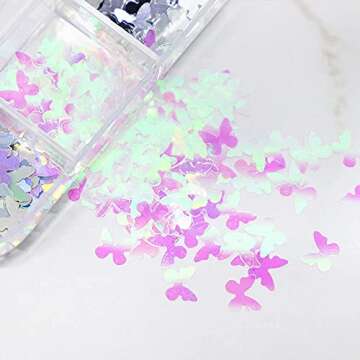 CAVAD Butterfly Nail Art Glitter Sequins 12 Colors 3D Holographic Butterfly Nail Decals Flakes for Acrylic Nails Manicure Paillettes Ultrathin Glitters Nail Art Supplies for Women Nail Art Decoration