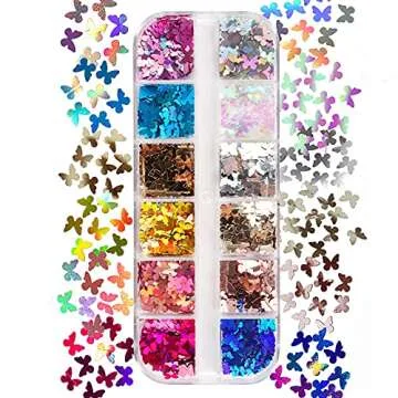 CAVAD Butterfly Nail Art Glitter Sequins 12 Colors 3D Holographic Butterfly Nail Decals Flakes for Acrylic Nails Manicure Paillettes Ultrathin Glitters Nail Art Supplies for Women Nail Art Decoration