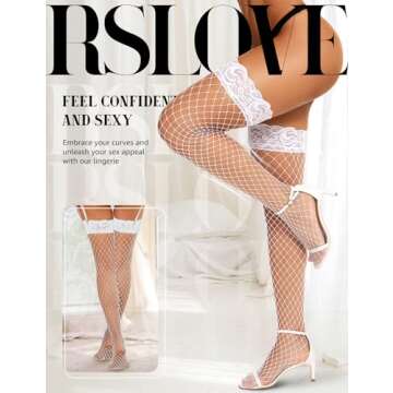 RSLOVE Women's Lace Top Fishnet Thigh-High Stockings with Antiskid Silicone Sexy Stay Up Tights Pant...