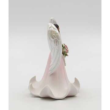 Fine Porcelain Ethnic African American Black Angel of Rose Flowers Collectible Figurine, 6-5/8" H