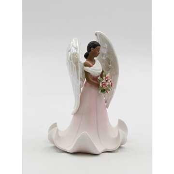 Fine Porcelain Ethnic African American Black Angel of Rose Flowers Collectible Figurine, 6-5/8" H