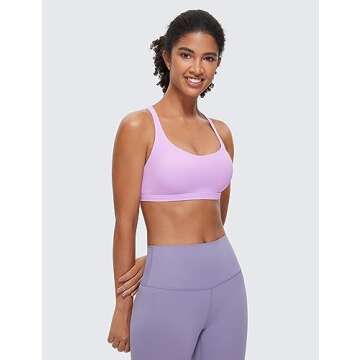 CRZ YOGA Strappy Sports Bras for Women - Criss Cross Back Wireless Padded Yoga Workout Cami Top Lila...