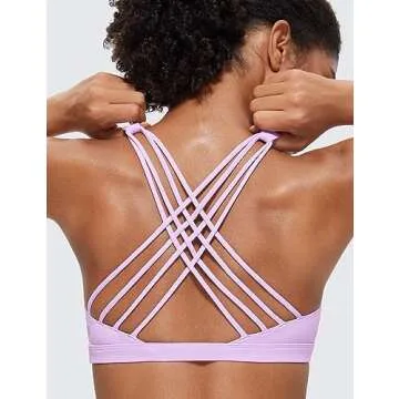 CRZ YOGA Strappy Sports Bras for Women - Criss Cross Back Wireless Padded Yoga Workout Cami Top Lilac Medium