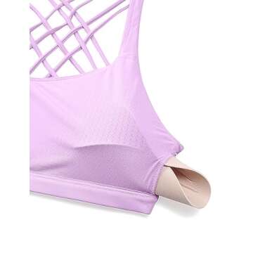 CRZ YOGA Strappy Sports Bras for Women - Criss Cross Back Wireless Padded Yoga Workout Cami Top Lilac Medium