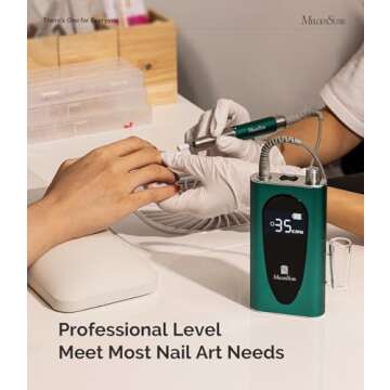 MelodySusie 35000RPM MM400C Nail Drill Professional, Rechargeable Cordless Nail Drill Machine Portable Efile for Acrylic Gel Nails Remove, 8Pcs Nail Drill Bits, Low Noise Low Heat, Sparkle Plus, Green
