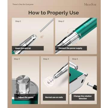 MelodySusie 35000RPM MM400C Nail Drill Professional, Rechargeable Cordless Nail Drill Machine Portable Efile for Acrylic Gel Nails Remove, 8Pcs Nail Drill Bits, Low Noise Low Heat, Sparkle Plus, Green