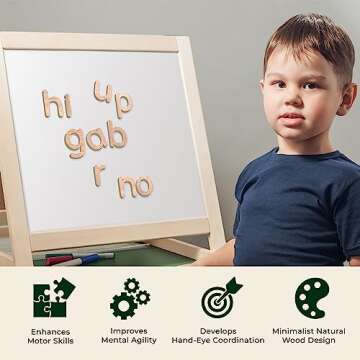 Leaping Learning Lower Case Wooden Letters Alphabet Magnets Set - Educational Toy for toddlers - Magnetic Letters for Refrigerator & School Board - For Letter Recognition & Spelling - Toys for Kids 3+