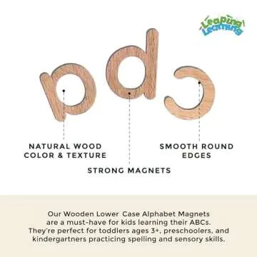 Leaping Learning Lower Case Wooden Letters Alphabet Magnets Set - Educational Toy for toddlers - Magnetic Letters for Refrigerator & School Board - For Letter Recognition & Spelling - Toys for Kids 3+