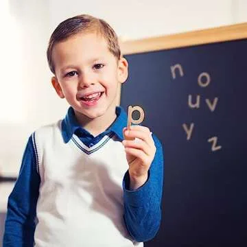 Leaping Learning Lower Case Wooden Letters Alphabet Magnets Set - Educational Toy for toddlers - Magnetic Letters for Refrigerator & School Board - For Letter Recognition & Spelling - Toys for Kids 3+