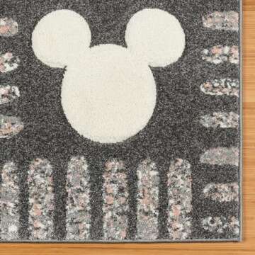 Gertmenian Disney Mickey Mouse Modern Indoor Rug - 2x8 Runner, Non-Shedding, Ideal for High Traffic Areas in Living Room, Bedroom, Entryway - Strokes, Gray/Pink, 27902