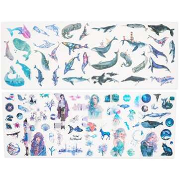 Knaid Watercolor Fantasy Stickers Set - Decorative Sticker for Scrapbooking, Kid DIY Arts Crafts, Album, Bullet Journaling, Junk Journal, Planners, Calendars and Notebook