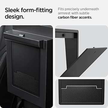 Spigen One-Touch Hidden Storage Box Designed for Tesla Model 3 & Y Center Console Organizer Armrest 2024/2023/2022 [Not Compatible with Model 3 2025/2024 Refresh and Model Y 2025] (Carbon Edition)