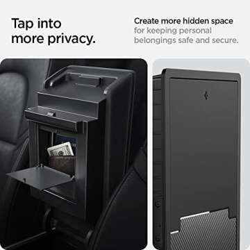 Spigen One-Touch Hidden Storage Box Designed for Tesla Model 3 & Y Center Console Organizer Armrest 2024/2023/2022 [Not Compatible with Model 3 2025/2024 Refresh and Model Y 2025] (Carbon Edition)