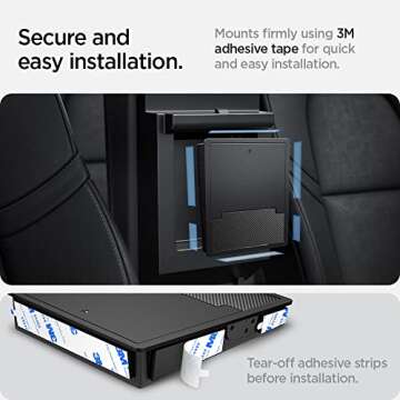 Spigen One-Touch Hidden Storage Box Designed for Tesla Model 3 & Y Center Console Organizer Armrest 2024/2023/2022 [Not Compatible with Model 3 2025/2024 Refresh and Model Y 2025] (Carbon Edition)