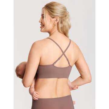 MOMANDA Women's Nursing Bras Ribbed Seamless Bralettes Support Sports Bra for Breastfeeding Wireless Maternity Sleep Brown Purple Medium