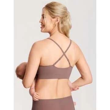 MOMANDA Women's Nursing Bras Ribbed Seamless Bralettes Support Sports Bra for Breastfeeding Wireless Maternity Sleep Brown Purple Medium