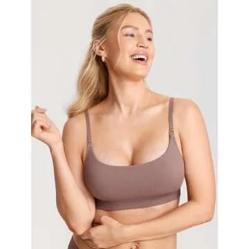 MOMANDA Women's Nursing Bras Ribbed Seamless Bralettes Support Sports Bra for Breastfeeding Wireless Maternity Sleep Brown Purple Medium