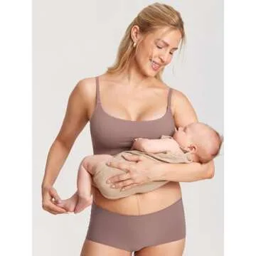 MOMANDA Women's Nursing Bras Ribbed Seamless Bralettes Support Sports Bra for Breastfeeding Wireless Maternity Sleep Brown Purple Medium
