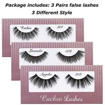 Cuckoo False Eyelashes 3D Faux Mink Lashes Dramatic Natural PBT Silk Fiber 3Pairs False Lashes High Volume Fluffy 100% handmade