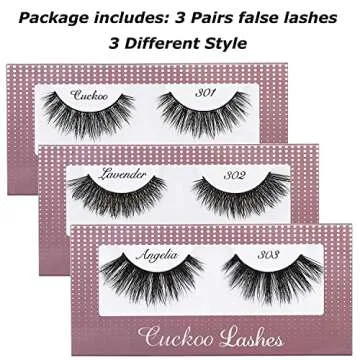 Cuckoo False Eyelashes 3D Faux Mink Lashes Dramatic Natural PBT Silk Fiber 3Pairs False Lashes High Volume Fluffy 100% handmade