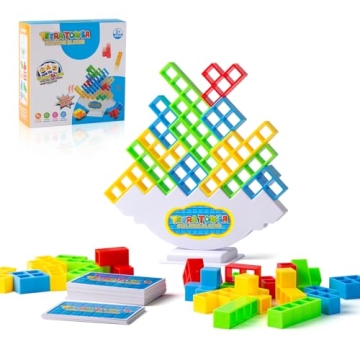 SANFENSUGAR 48 Pcs Tetra Tower Game, Balance Stacking Blocks Board Games for Kids & Adults, Team Bui...