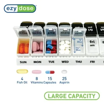 EZY DOSE Weekly AM/PM Pill Organizer Large Durable Easy-Open