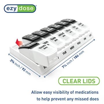 EZY DOSE Weekly AM/PM Pill Organizer Large Durable Easy-Open