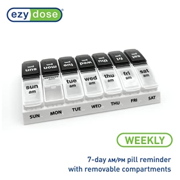 EZY DOSE Weekly AM/PM Pill Organizer Large Durable Easy-Open