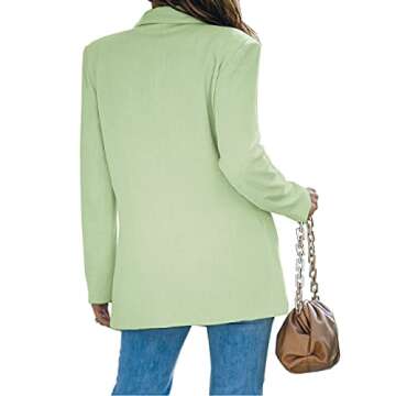 Womens Casual Blazer Loose Fit Open Front Suit Jackets Notched Lapel Long Sleeve Blazers Work Office Jackets Light Green