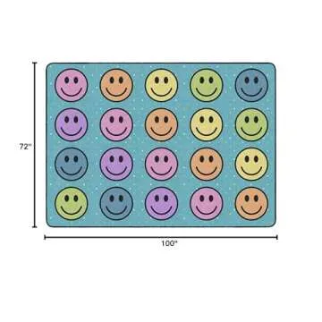 Flagship Carpets Smiley Seating (Seats 20) Classroom Area Rug or Educational Learning Mat, Kids Room or Playroom Carpet, 6' x 8'4", Blue/Multi (FA2393-32FS)