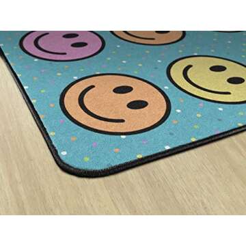 Flagship Carpets Smiley Seating (Seats 20) Classroom Area Rug or Educational Learning Mat, Kids Room or Playroom Carpet, 6' x 8'4", Blue/Multi (FA2393-32FS)