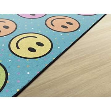 Flagship Carpets Smiley Seating (Seats 20) Classroom Area Rug or Educational Learning Mat, Kids Room or Playroom Carpet, 6' x 8'4", Blue/Multi (FA2393-32FS)