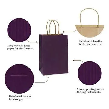 BagDream 5.25x3x8 Inches Gift Bags 100PCS Purple Small Paper Bags with Handles Bulk Kraft Paper Retail Merchandise Bags Wedding Birthday Party Favor Gift Bags