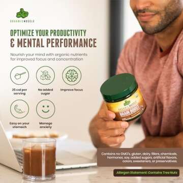 Organic Muscle Brain Boost Nootropics Blend - Vegan & Organic Superfood Health Supplements for Focus...