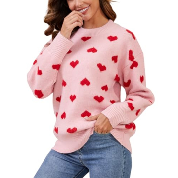 Gihuo Valentine Heart Sweater for Women Cute Kawaii Casual Crewneck Long Sleeve Knitted Pullover Swe...