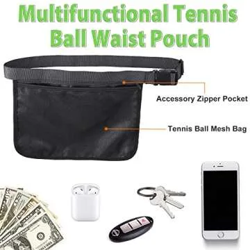 TOBWOLF Adjustable Tennis Ball Band Holder, Pickleball Waist Pouch Holder, Mesh Waist Hip Ball Bag Pouch Carrier, Fanny Pack Holding 8-10 Tennis or Pickleball, Waist Hip Bag for Tennis, Cycling, Golf