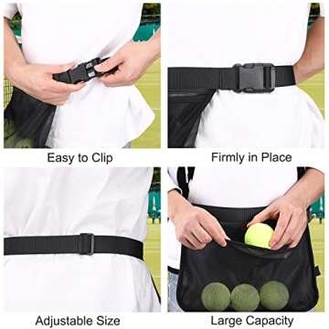 TOBWOLF Adjustable Tennis Ball Band Holder, Pickleball Waist Pouch Holder, Mesh Waist Hip Ball Bag Pouch Carrier, Fanny Pack Holding 8-10 Tennis or Pickleball, Waist Hip Bag for Tennis, Cycling, Golf