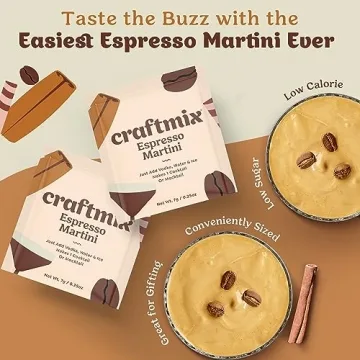 Craftmix Espresso Martini Mix, Makes 12 Drinks, Skinny Cocktail & Mocktail Drink Mixers - Instant Coffee Packets - Real Coffee Martini Mix - Vegan Low-Carb, Low-Sugar, Non-GMO, Dairy Free, Gluten Free