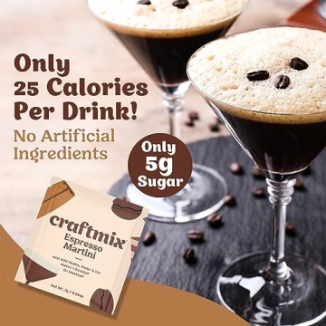 Craftmix Espresso Martini Mix, Makes 12 Drinks, Skinny Cocktail & Mocktail Drink Mixers - Instant Coffee Packets - Real Coffee Martini Mix - Vegan Low-Carb, Low-Sugar, Non-GMO, Dairy Free, Gluten Free