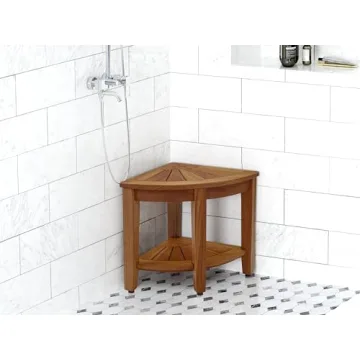 AquaTeak The Original 15.5" Kai Corner Teak Shower Bench with Shelf
