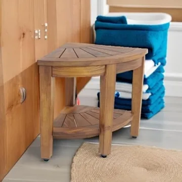 AquaTeak The Original 15.5" Kai Corner Teak Shower Bench with Shelf